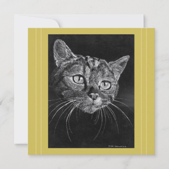 Cat Face Drawing By Mark Edward Westerfield Card  (Front)