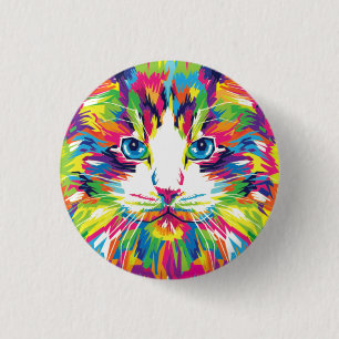Cat Face Geometric Prismatic Design-32453 3 Cm Round Badge