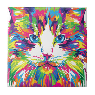 Cat Face Geometric Prismatic Design-32453 Ceramic Tile