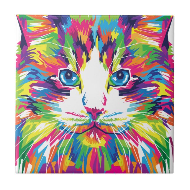 Cat Face Geometric Prismatic Design-32453 Ceramic Tile (Front)