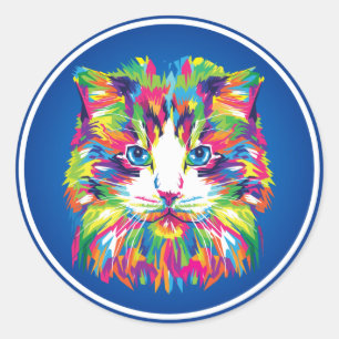 Cat Face Geometric Prismatic Design-32453 Classic Round Sticker