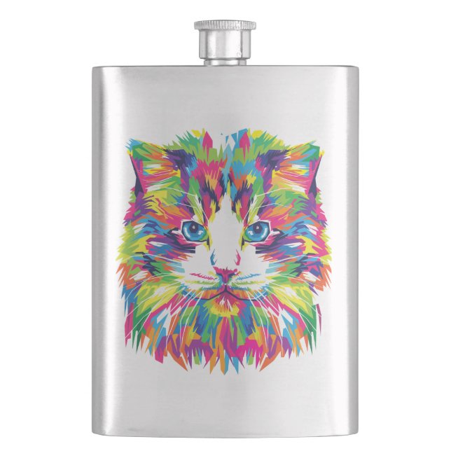 Cat Face Geometric Prismatic Design-32453 Hip Flask (Front)