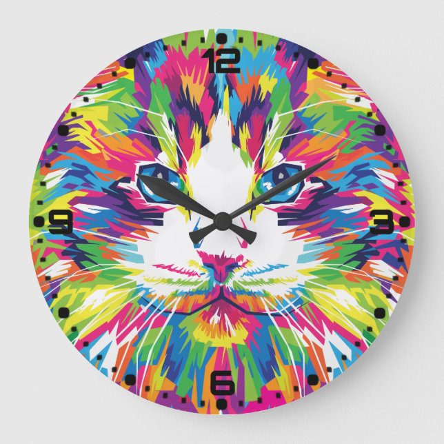 Cat Face Geometric Prismatic Design-32453 Large Clock (Front)