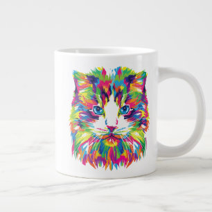Cat Face Geometric Prismatic Design-32453 Large Coffee Mug
