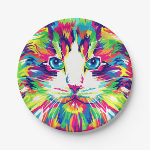 Cat Face Geometric Prismatic Design-32453 Paper Plate