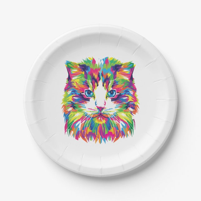 Cat Face Geometric Prismatic Design-32453 Paper Plate (Front)