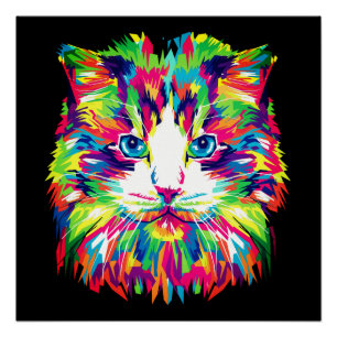 Cat Face Geometric Prismatic Design-32453 Poster
