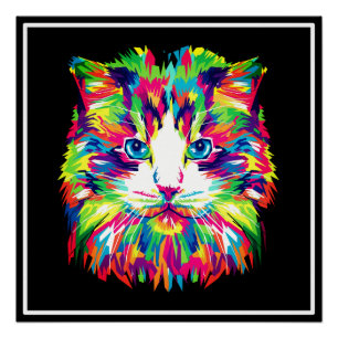 Cat Face Geometric Prismatic Design-32453 Poster