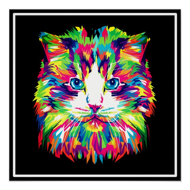 Cat Face Geometric Prismatic Design-32453 Poster (Front)