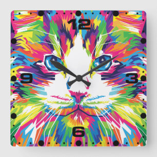 Cat Face Geometric Prismatic Design-32453 Square Wall Clock