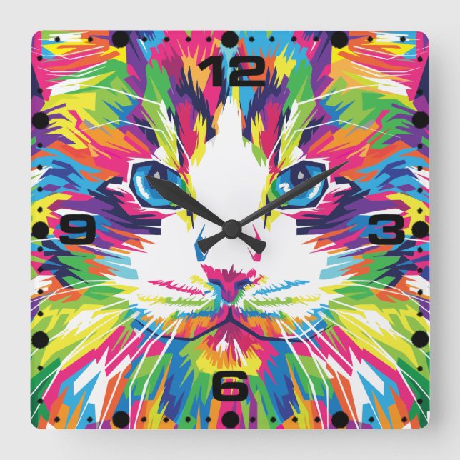 Cat Face Geometric Prismatic Design-32453 Square Wall Clock (Front)