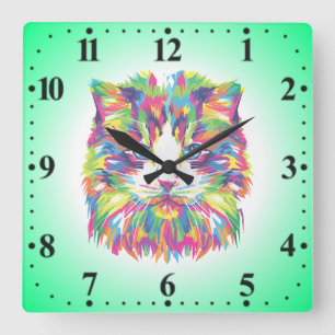 Cat Face Geometric Prismatic Design-32453 Square Wall Clock