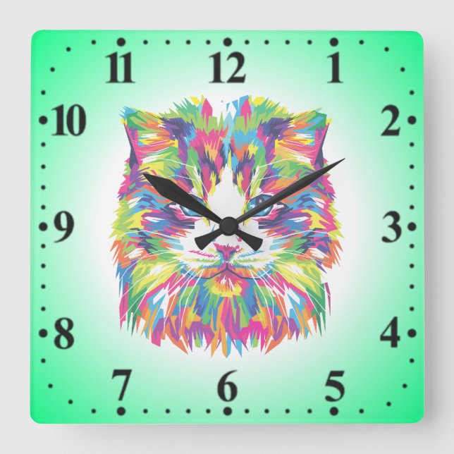 Cat Face Geometric Prismatic Design-32453 Square Wall Clock (Front)