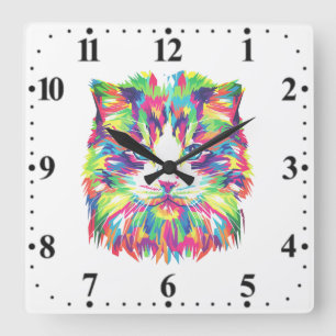Cat Face Geometric Prismatic Design-32453 Square Wall Clock