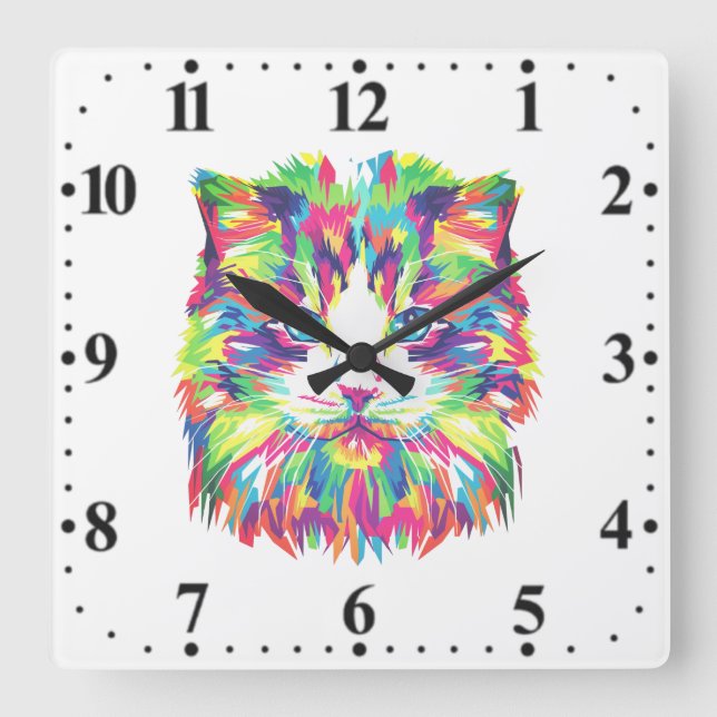 Cat Face Geometric Prismatic Design-32453 Square Wall Clock (Front)
