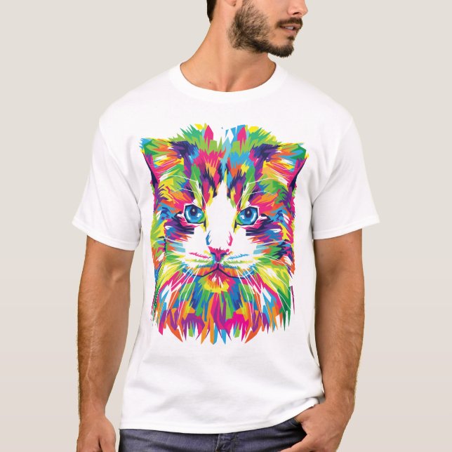 Cat Face Geometric Prismatic Design-32453 T-Shirt (Front)