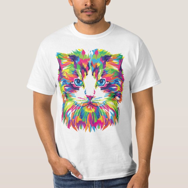 Cat Face Geometric Prismatic Design-32453 T-Shirt (Front)