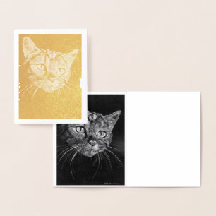 Cat Face Gold Foil Note Card