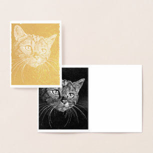Cat Face Gold Foil Note Card