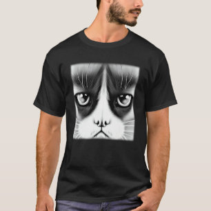 Cat face graphic animal pet grumpy kitten print T-Shirt