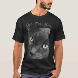 Cat Face Green Eyes spooky Eye See You T-Shirt