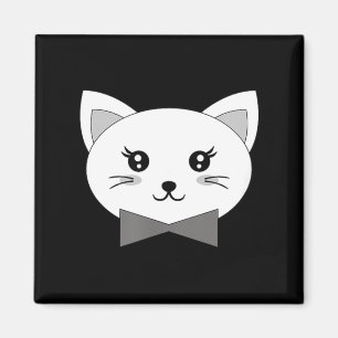 Cat Face Head Eyelashes Smile Bow Tie Halloween Magnet