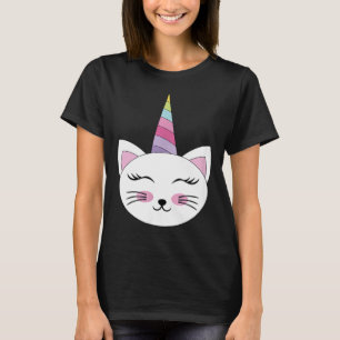 Cat Face Head Unicorn Eyelashes Smile Halloween T-Shirt