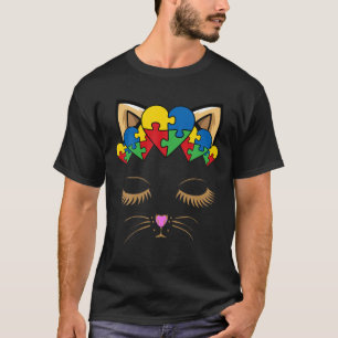 Cat Face Heart Puzzle Piece Autism Awareness Cute T-Shirt