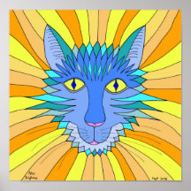 Cat Face in Blues, Orange and Ginger