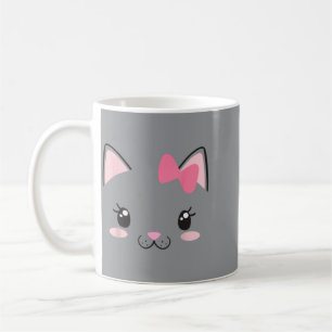 Cat Face Kittens Bow Eyelashes Cute Funny Coffee Mug