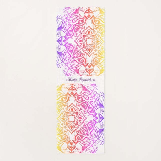 Cat Face Mandala Metallic Bright Look Yoga Mat (Front)