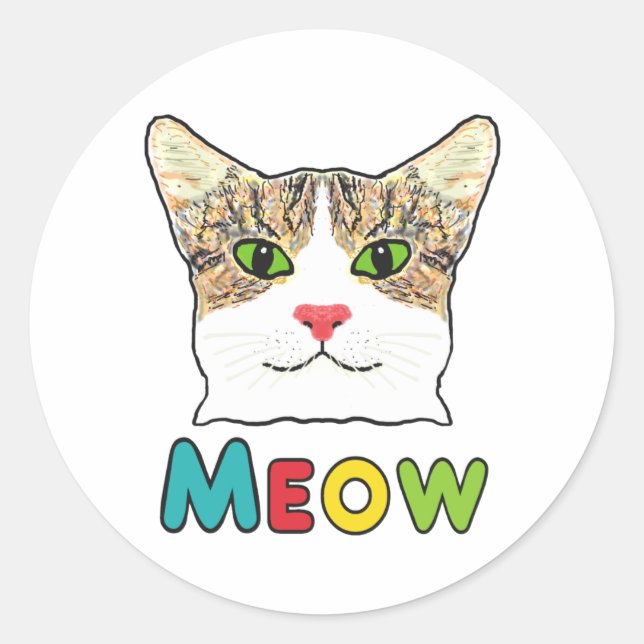 Cat Face Meow Classic Round Sticker (Front)