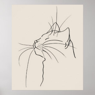 Cat face minimalist modern line art poster
