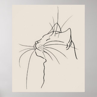 Cat face minimalist modern line art poster