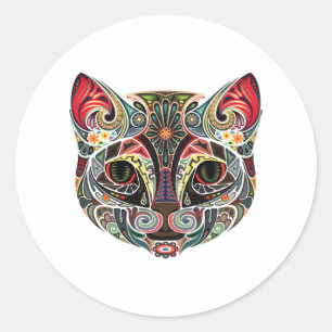 Cat Face MultiColor Classic Round Sticker