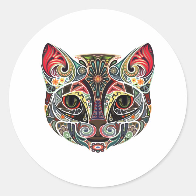 Cat Face MultiColor Classic Round Sticker (Front)