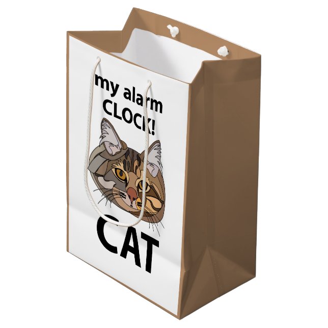 Cat Face My Alarm Clock Tabby Cat Medium Gift Bag (Front Angled)