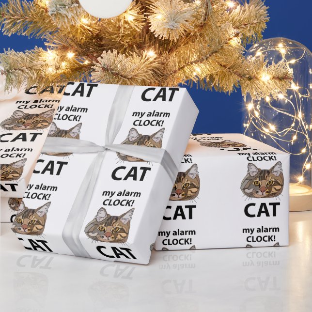 Cat Face My Alarm Clock Tabby Cat Wrapping Paper (Holidays)