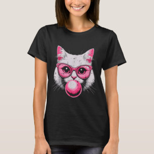 Cat Face Nk Gles Bubble Gum Cute Kitty Women Girls T-Shirt