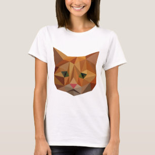 Cat Face Orange Low Poly Geometric Triangles T-Shirt