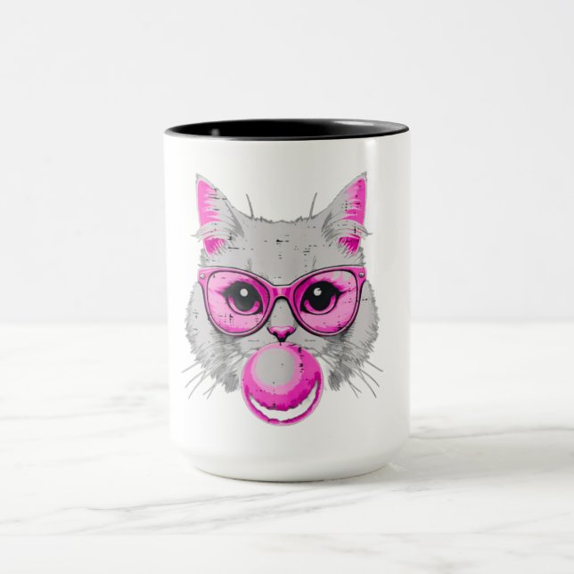 Cat Face Pink Glasses Bubble Gum Mug (Center)