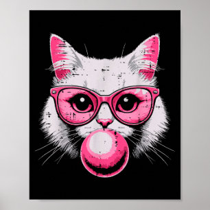 Cat Face Pink Gles Bubble Gum Cute Kitty Women Gir Poster