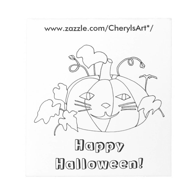 Cat Face Pumpkin Happy Halloween Colouring Notepad (Front)