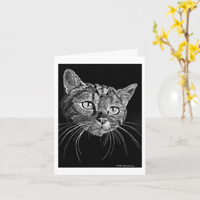 Cat Face Scratch Board Drawing card   (Yellow Flower)