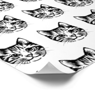 Cat Face Sketch Drawing Kitty Lover Feline Animal Poster