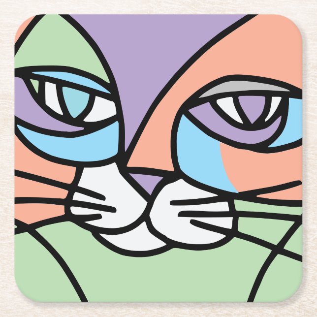 Cat face square paper coaster (Front)