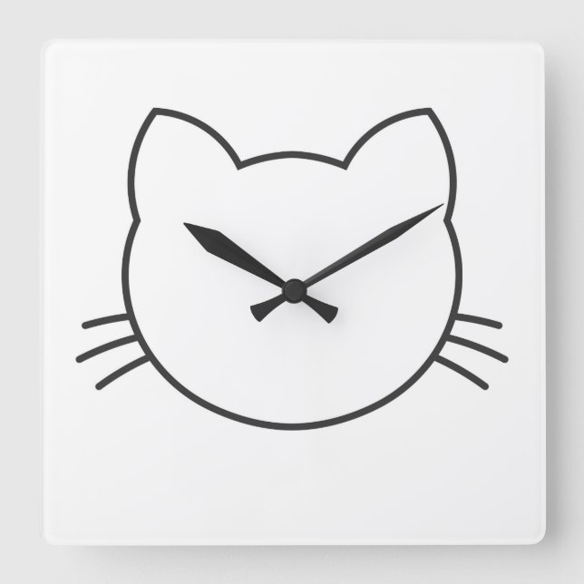 Cat face square wall clock (Front)