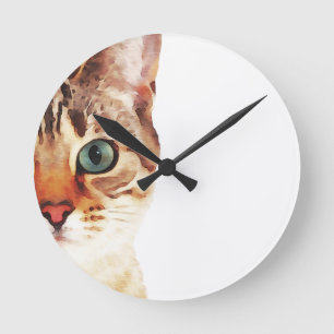 Cat face watercolour round clock