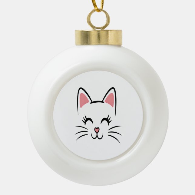 Cat Face Whiskers Print Love Halloween Ceramic Ball Christmas Ornament (Front)