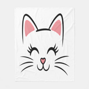 Cat Face Whiskers Print Love Halloween Fleece Blanket